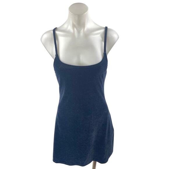 Short Stories Blue Velvet Velour Sleeveless Cami Camisole Mini A-Line Dress S - Picture 1 of 3